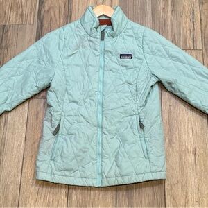 Patagonia Seafoam Green Kids Jacket with Reddish-Orange Lining